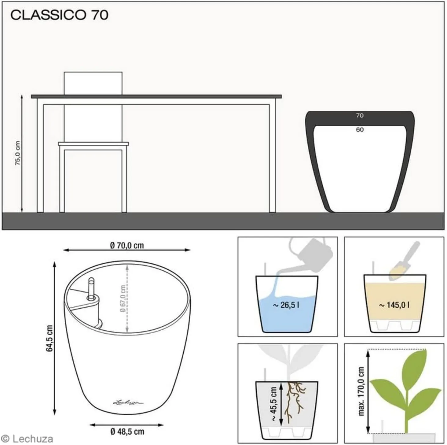 Lechuza Classico Premium 70 Taupe high Gloss 14665