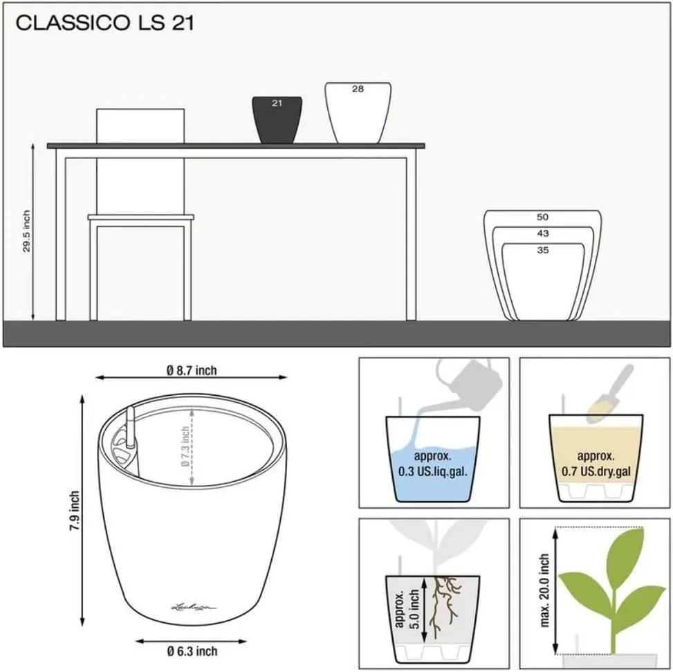 Lechuza Classico Premium LS 21 Silver Metallic 16028