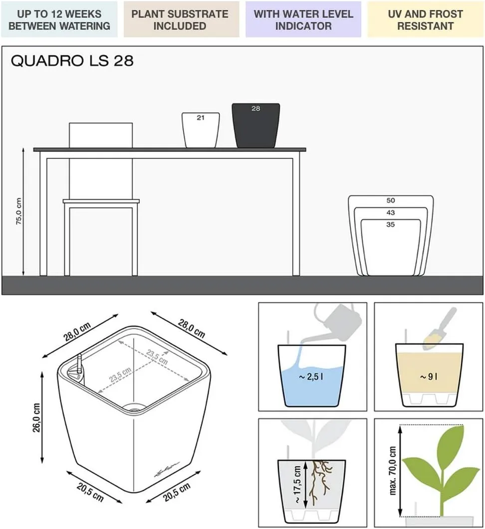 Lechuza Quadro Premium LS 28 Silver Metallic 16148