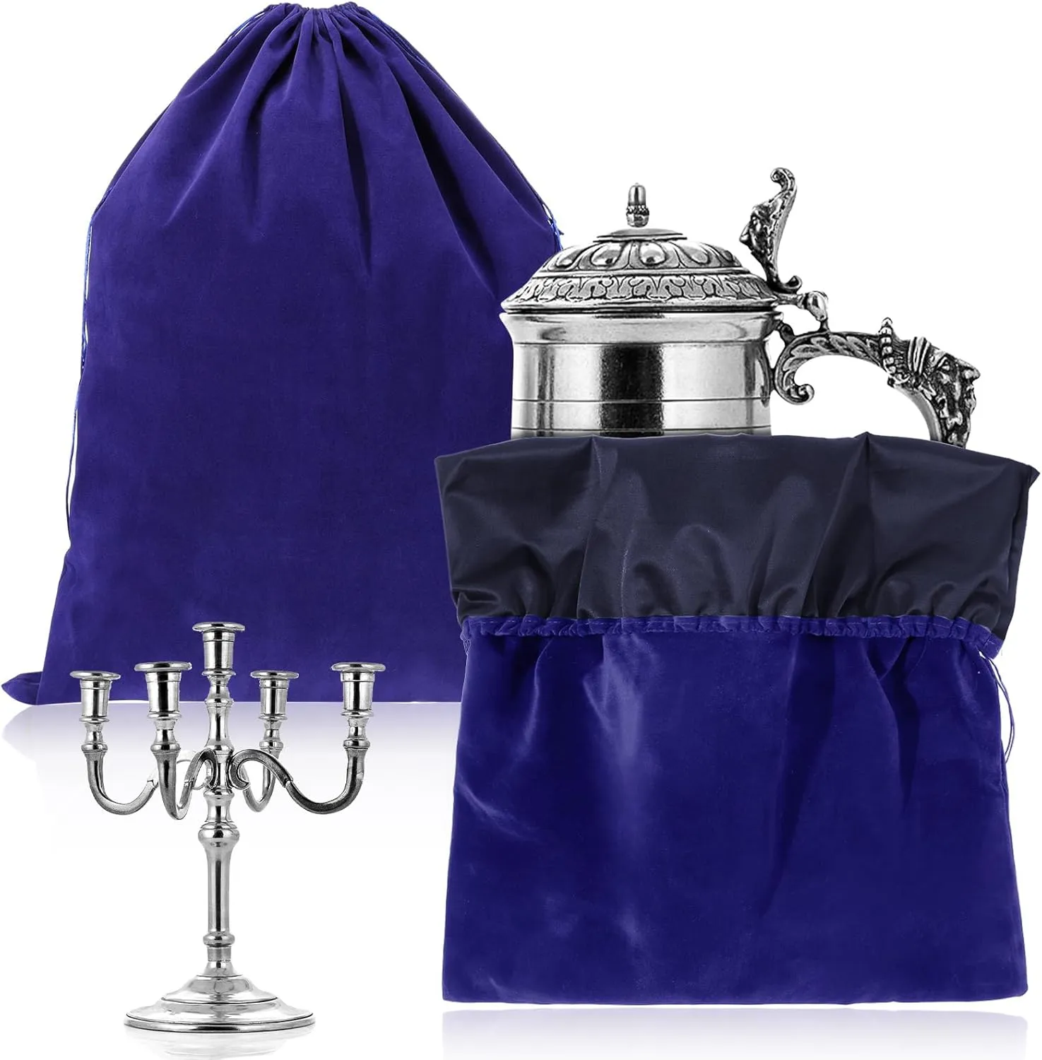 LEIFIDE 2 Pcs Large Size Silver Storage Bags Anti Tarnish Cloth Bags Jewelry Drawstring Pouch Cloth for Gift Watch Silverware Flatware Bracelet(30" X 24",Royal Blue)
