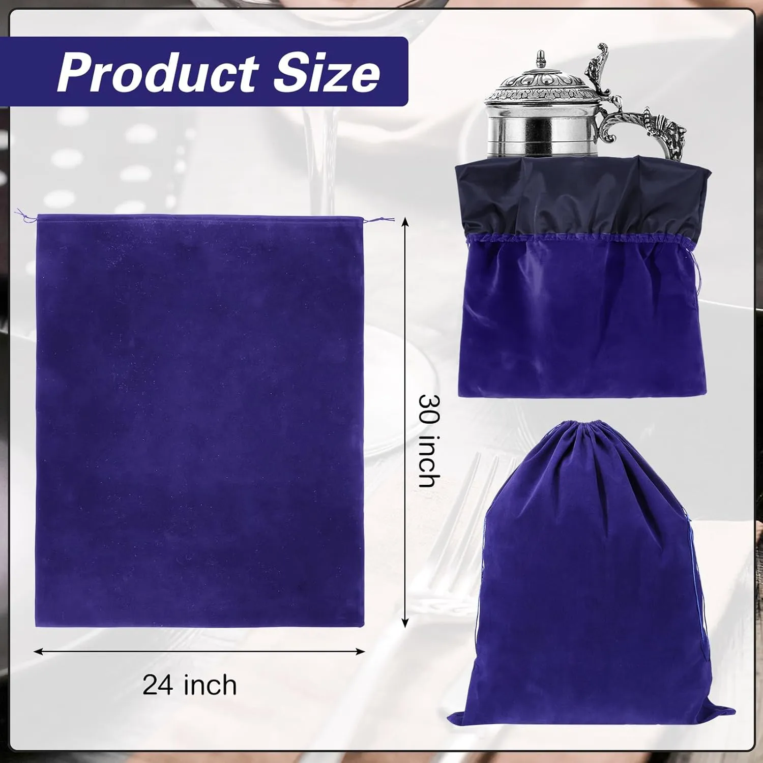 LEIFIDE 2 Pcs Large Size Silver Storage Bags Anti Tarnish Cloth Bags Jewelry Drawstring Pouch Cloth for Gift Watch Silverware Flatware Bracelet(30" X 24",Royal Blue)