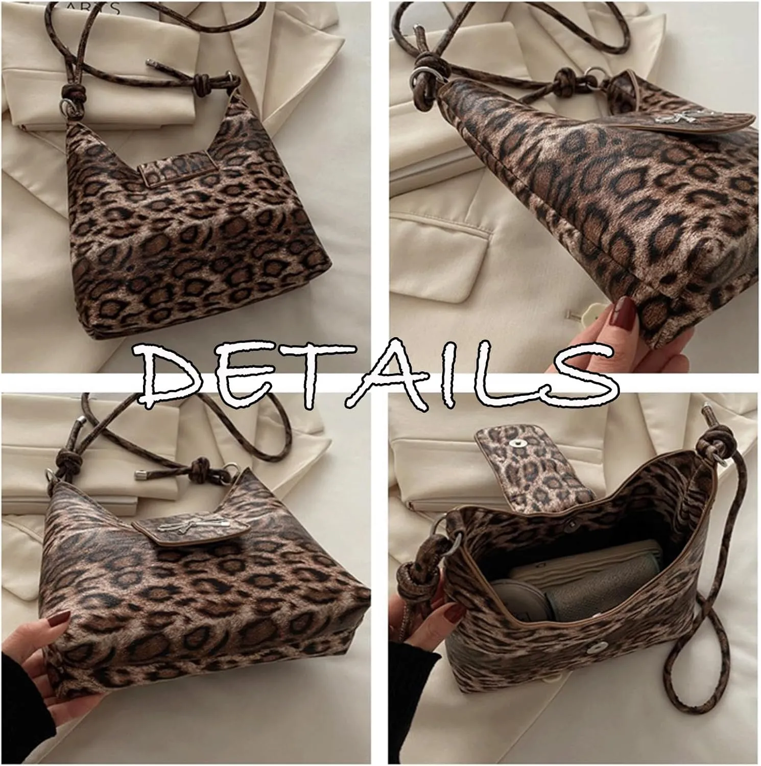 Leopard Print Silver Bow Purse Trendy Leopard Crossbody Bag Cheetah Print Tote Handbag for Women