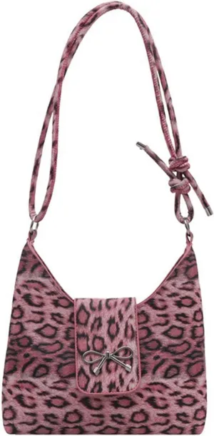 Leopard Print Silver Bow Purse Trendy Leopard Crossbody Bag Cheetah Print Tote Handbag for Women