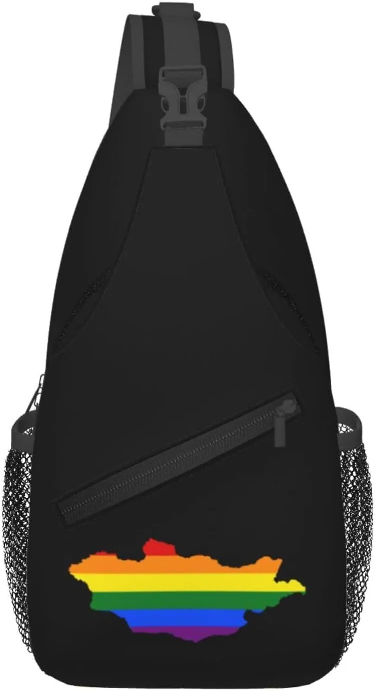 LGBT Flag Map Of Mongolia Crossbody Bags For Women Men Chest Backpack Gym Shoulder Bag Travel Outdoor Sports Casual Crossbody Bags