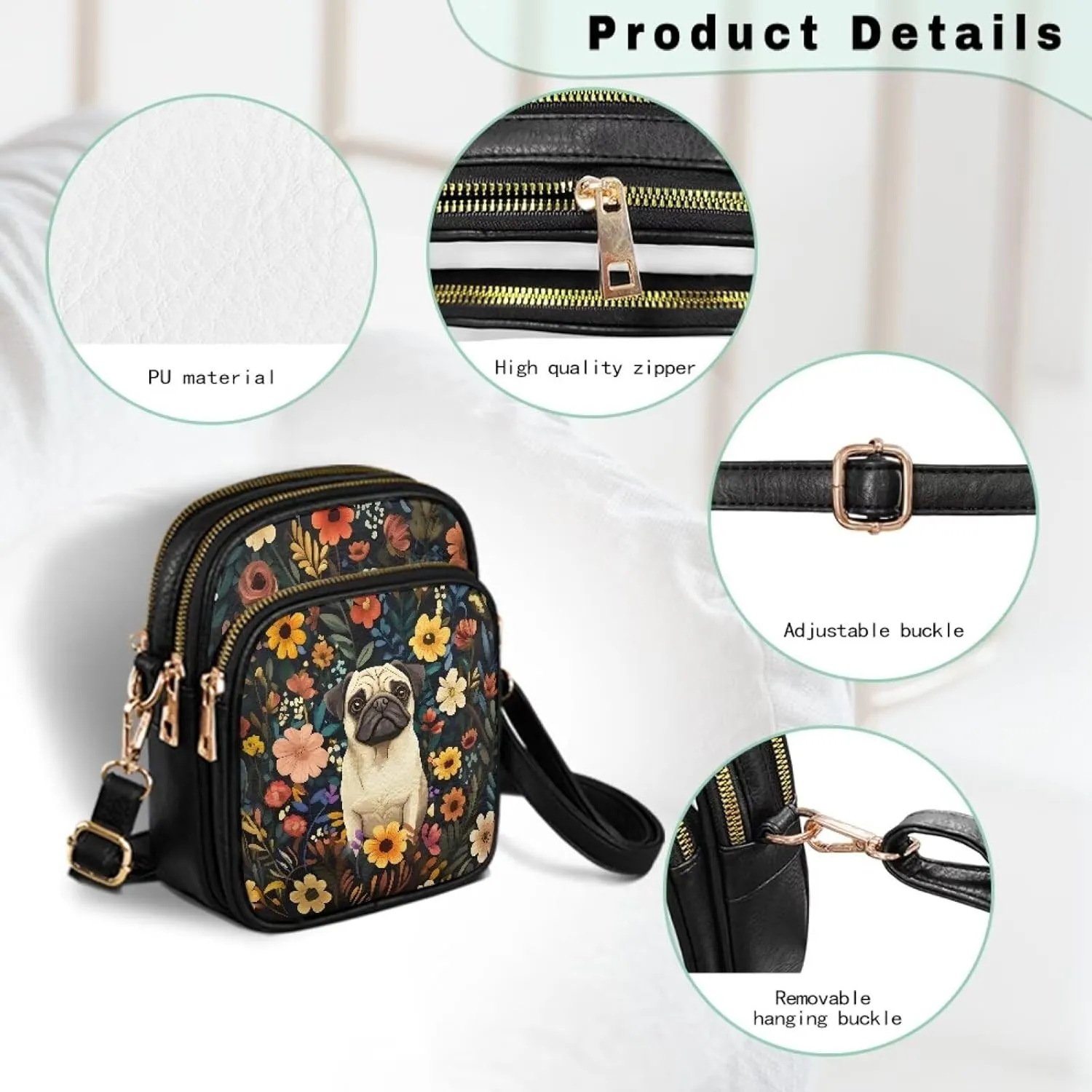 Lightweight Crossbody Bag with Adjustable Strapfor Women Ladies with Three Compartment
