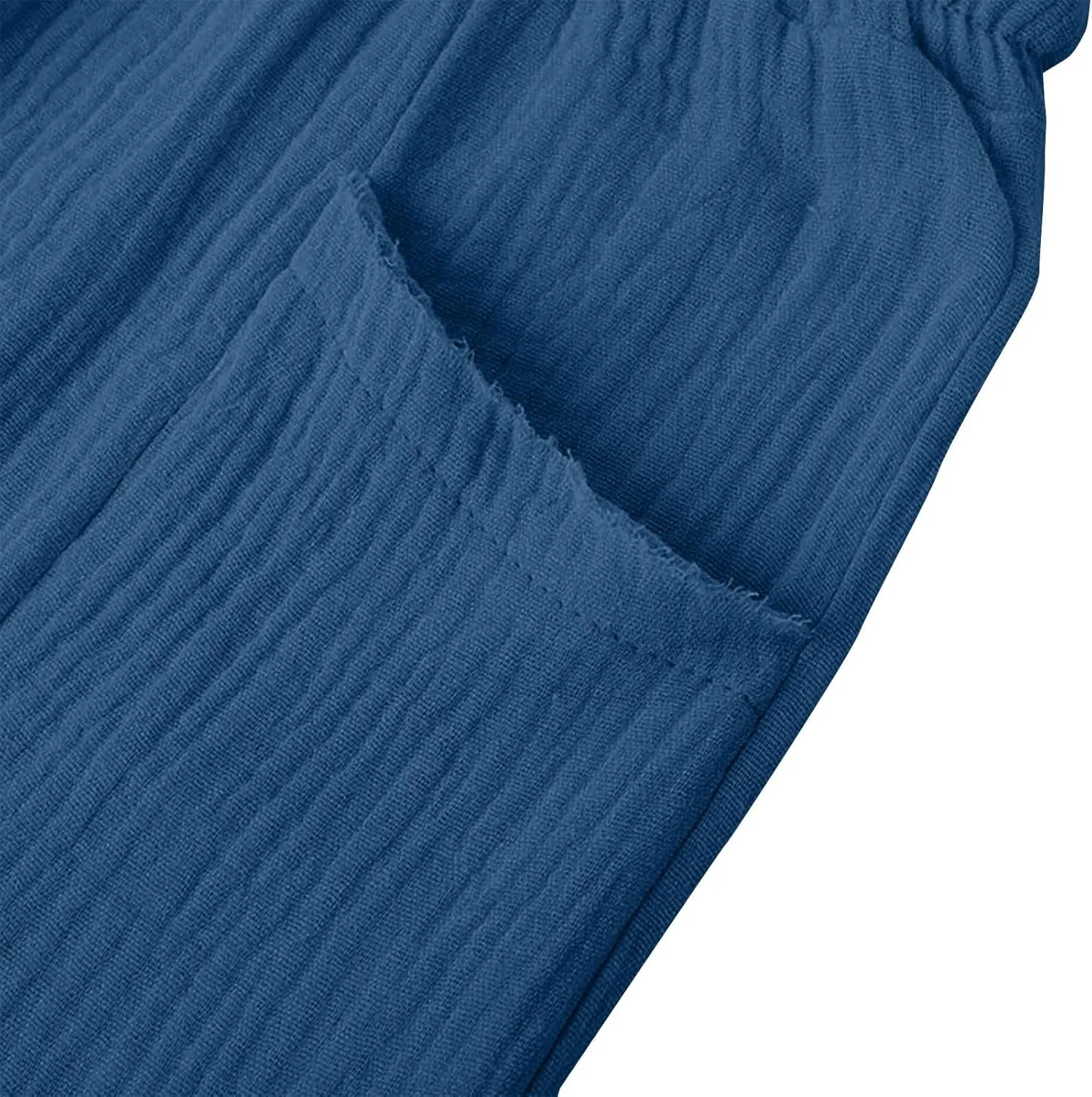 Linen Capri Pants for Women Elastic Waist Straight Leg Lightweight Beach Vacation Capris Summer Casual Lounge Pants