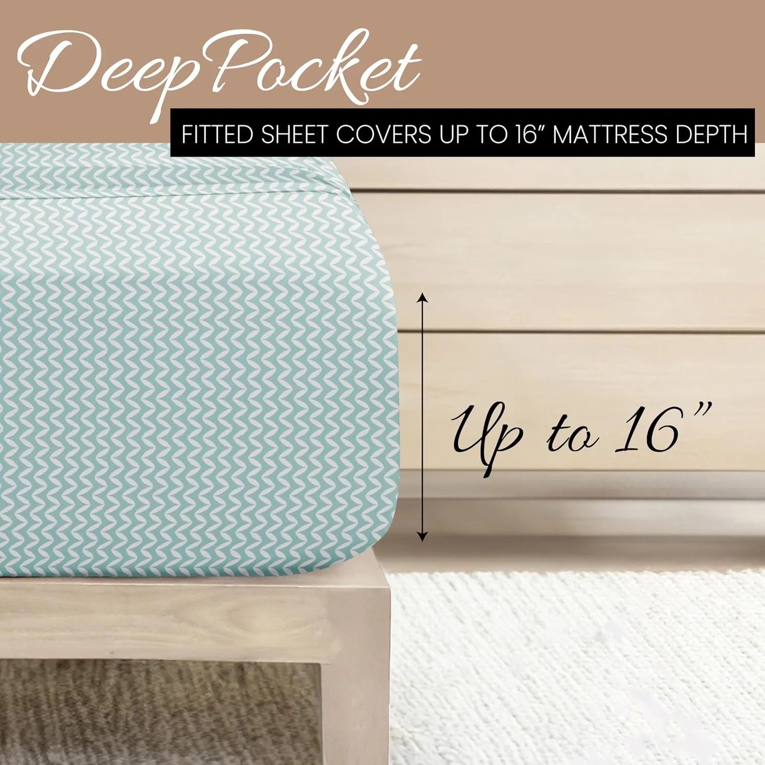Linen Market Double-Brushed Patterned Microfiber Queen Sheet Set 4 Piece – Oeko-TEX Certified Ultra Soft & Wrinkle-Free - 16" Deep Pocket Sheets - Easy Care Queen Size - Puffed Chevron Light Blue