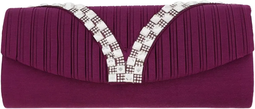 Li'Shay Pleated Satin Evening Bag with Rhinestone Design
