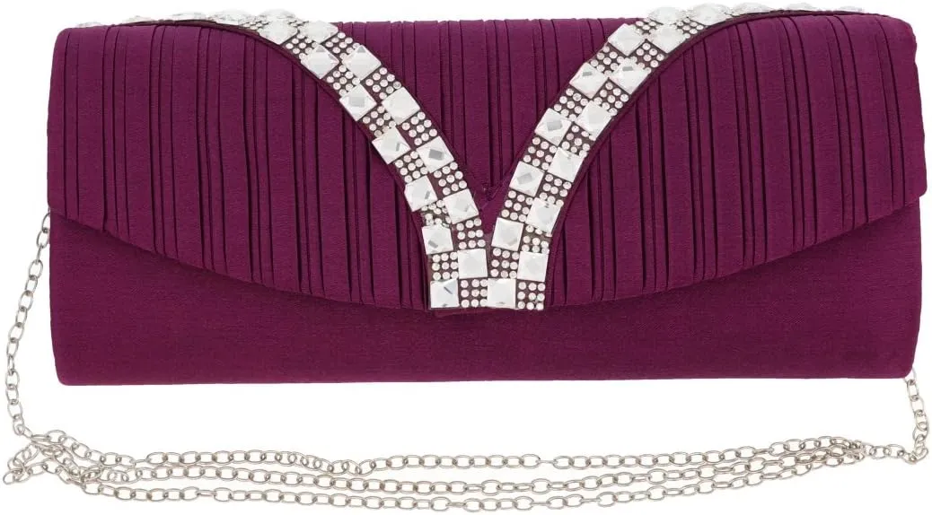 Li'Shay Pleated Satin Evening Bag with Rhinestone Design