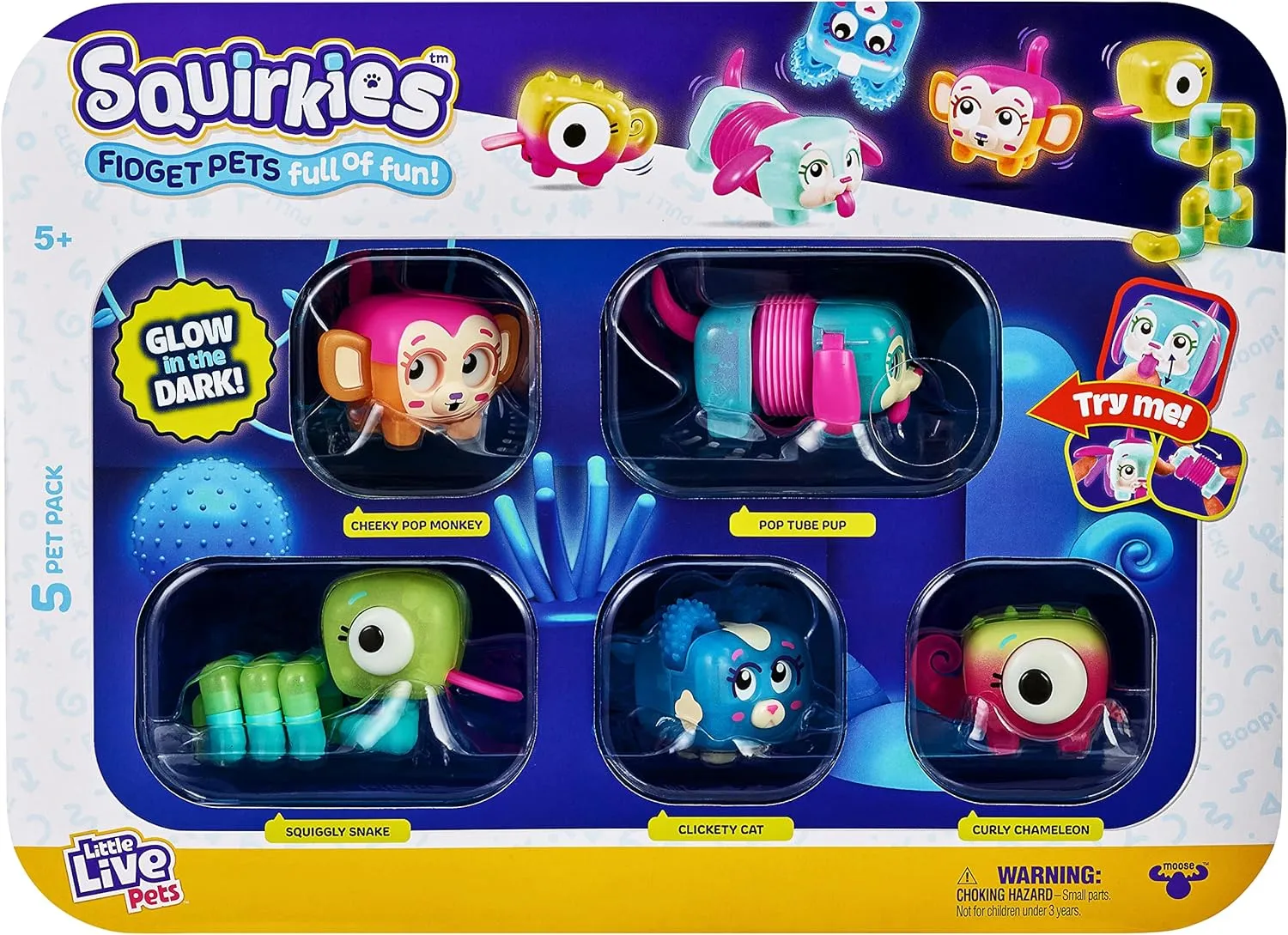 Little Live Pets - Squirkies: 5 Pack | Interactive Fidget Toys, Fidget Feature, Click, Flick, Tangle, Pop, 30  to Collect, Multiple Fidget Points, for Kids Ages 5 .