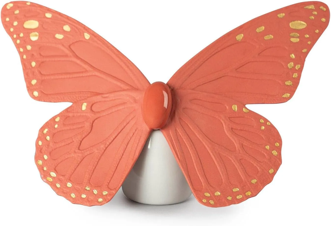 LLADRÓ Butterfly Figurine. Golden Luster & Coral. Porcelain Butterfly Figure.