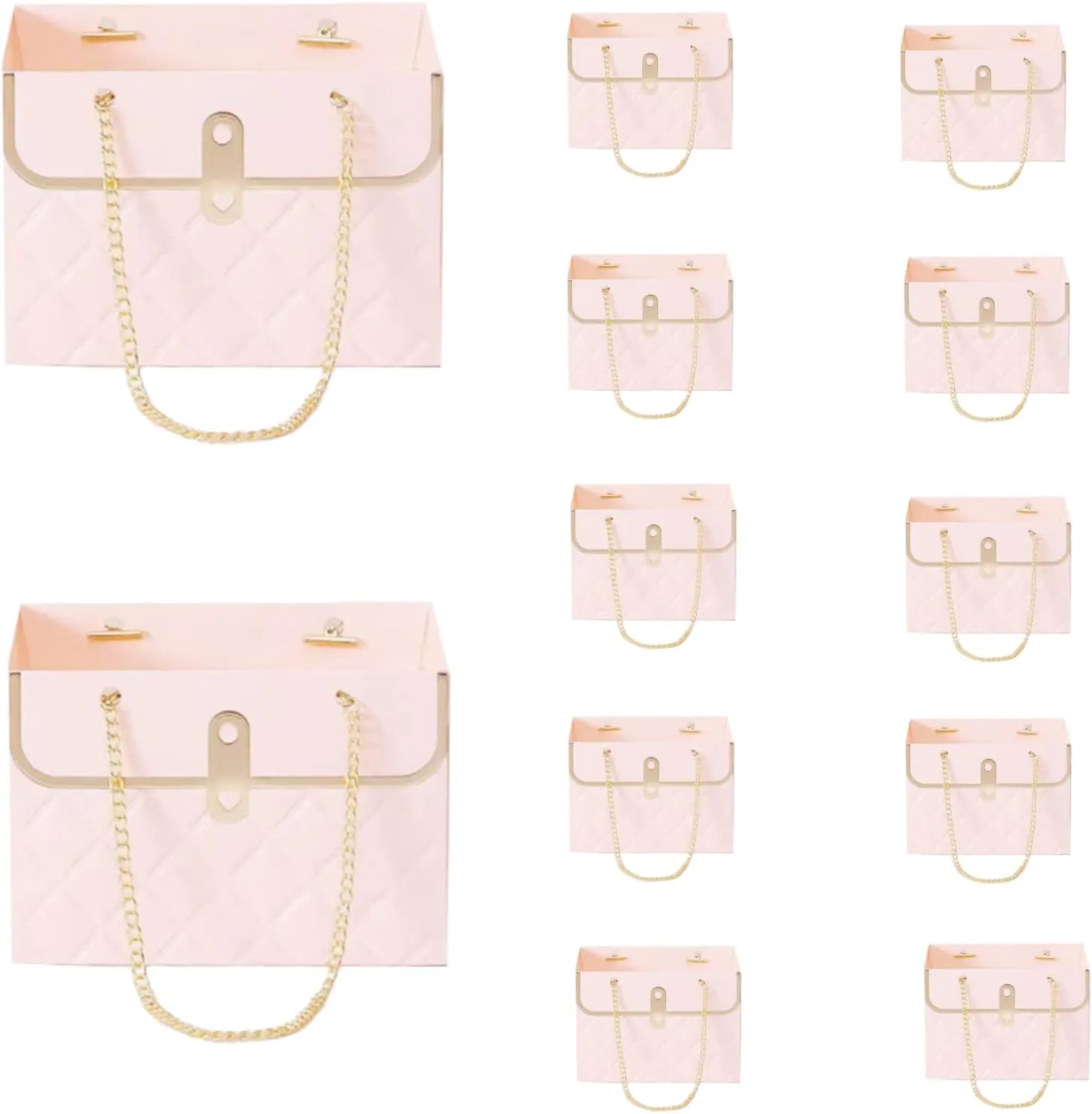 LONG XIN SERIES 12pcs Pink Gift Boxes Gold Chain Handled Gift Boxes Romantic Wedding Favor Florist Present Craft Paper Boxes Rectangular Gift Bags for Gift Package (Pink)