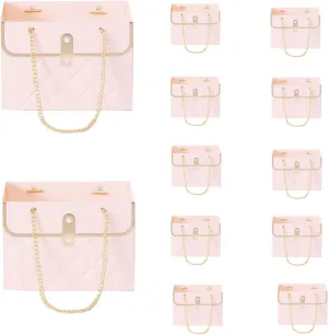 LONG XIN SERIES 12pcs Pink Gift Boxes Gold Chain Handled Gift Boxes Romantic Wedding Favor Florist Present Craft Paper Boxes Rectangular Gift Bags for Gift Package (Pink)