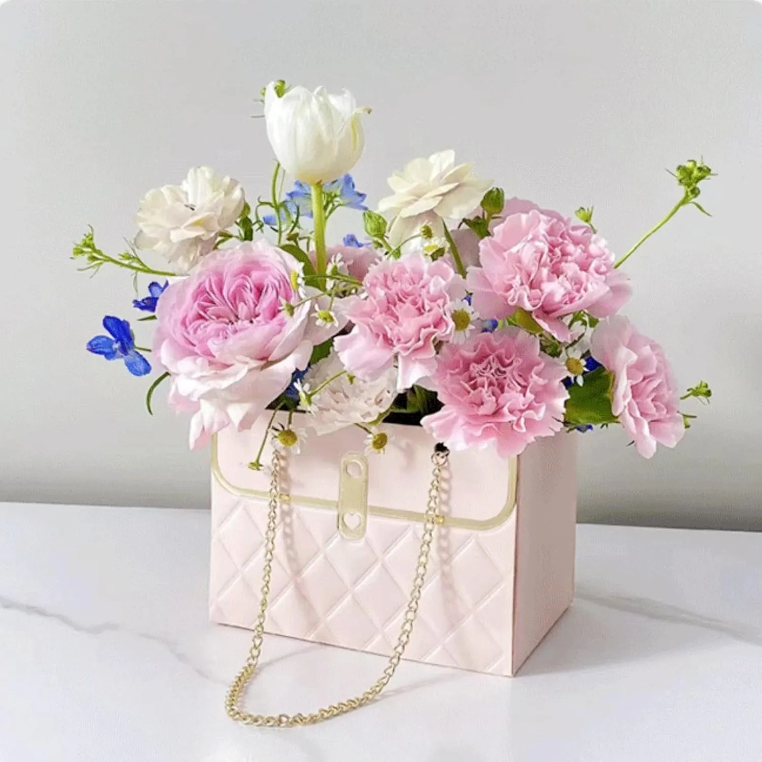 LONG XIN SERIES 12pcs Pink Gift Boxes Gold Chain Handled Gift Boxes Romantic Wedding Favor Florist Present Craft Paper Boxes Rectangular Gift Bags for Gift Package (Pink)