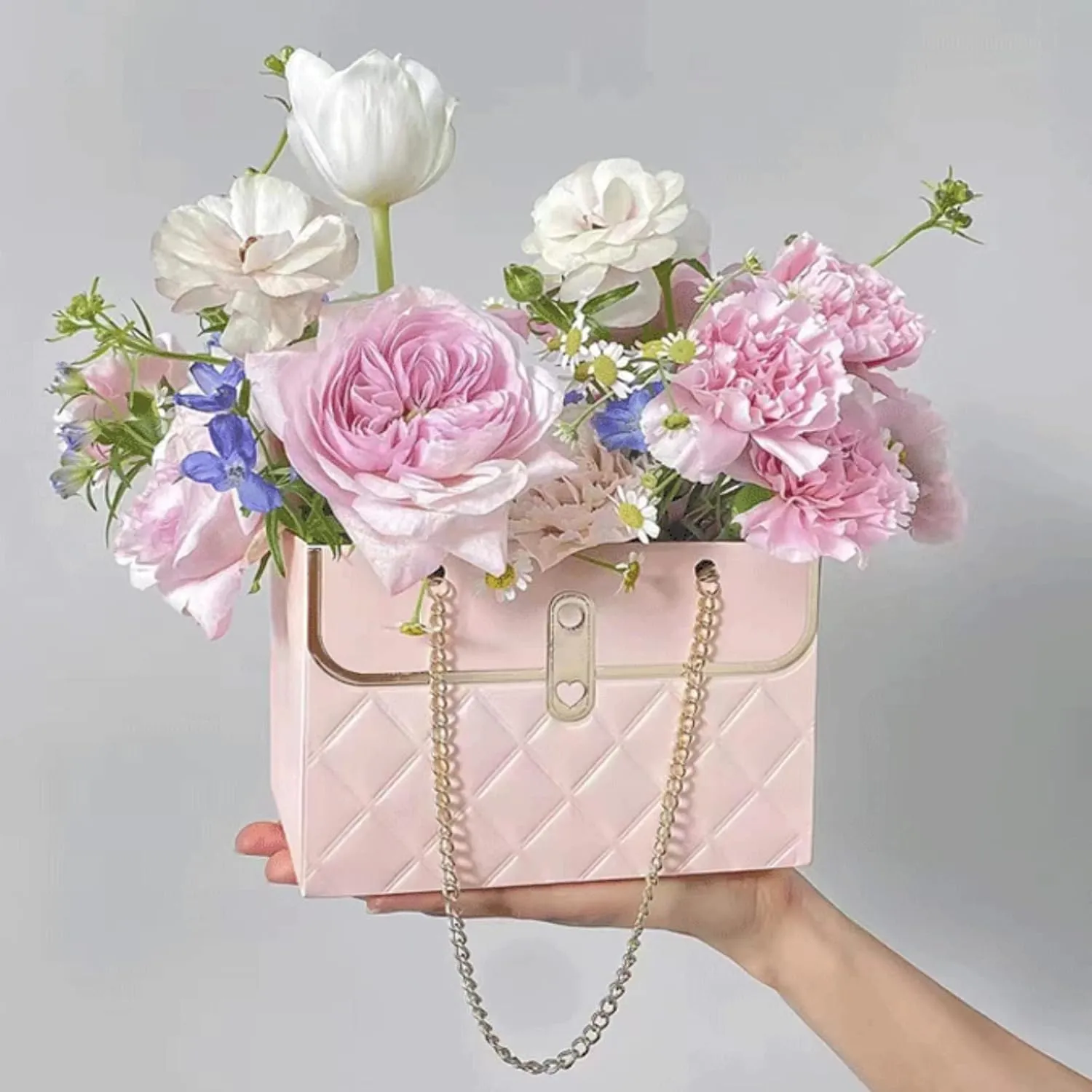 LONG XIN SERIES 12pcs Pink Gift Boxes Gold Chain Handled Gift Boxes Romantic Wedding Favor Florist Present Craft Paper Boxes Rectangular Gift Bags for Gift Package (Pink)