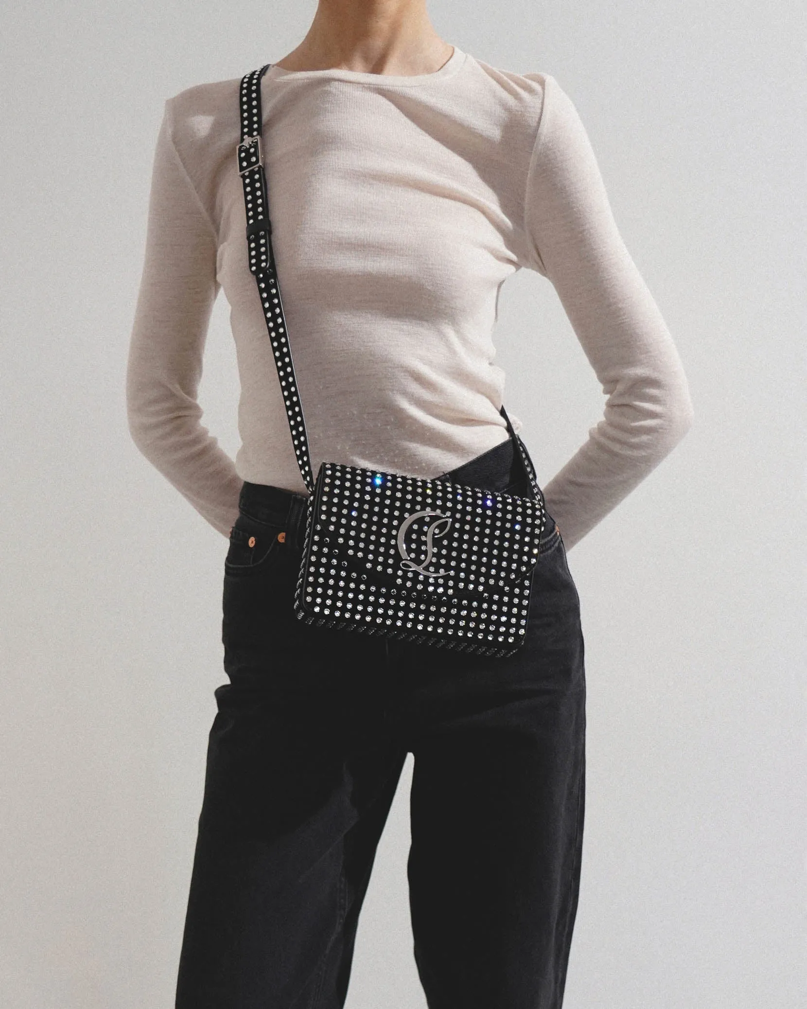 Loubi54 small black strass crossbody bag