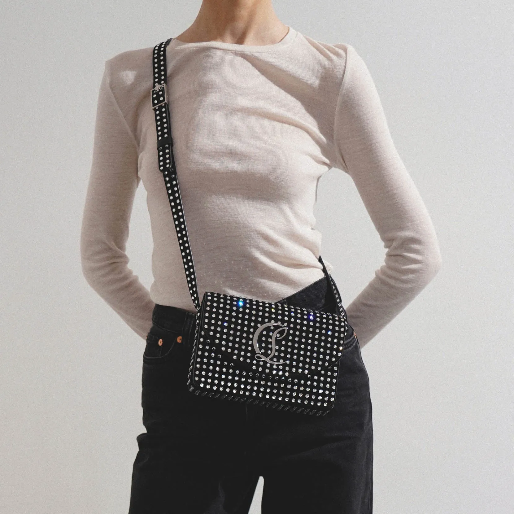 Loubi54 small black strass crossbody bag