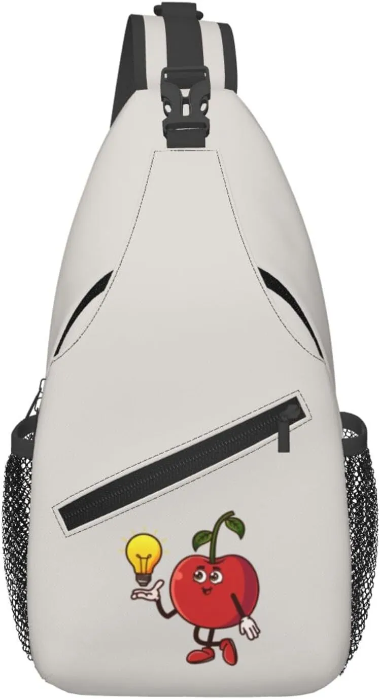 Lovely Cherry Fruitholding Light Bulb In Hand Crossbody Bags For Women Men Chest Backpack Gym Shoulder Bag Travel Outdoor Sports Casual Crossbody Bags