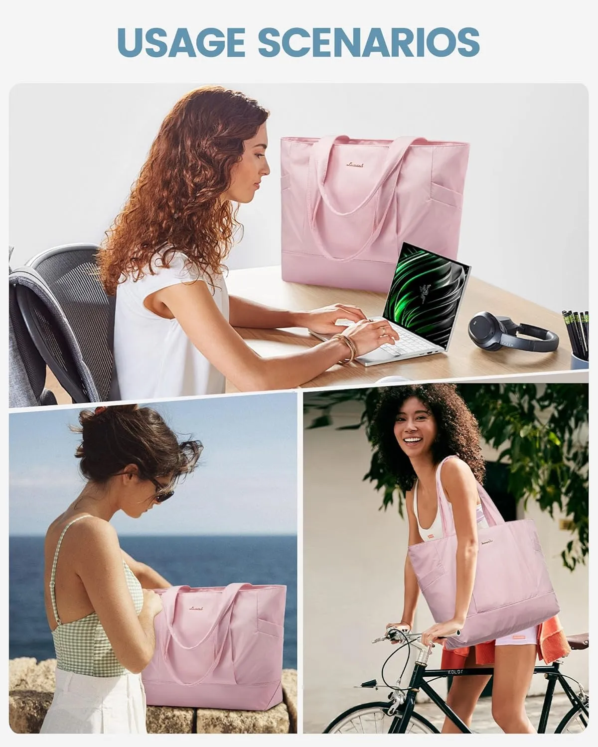 LOVEVOOK Tote Bag for Women Work Travel, Lightweight Teacher Work Tote Bag With Zipper With Laptop Compartment, Nurse Handbag