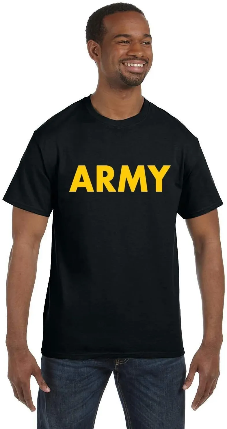 Lucky Ride Military Gear Black Army Short Sleeve T-Shirt with Gold Print