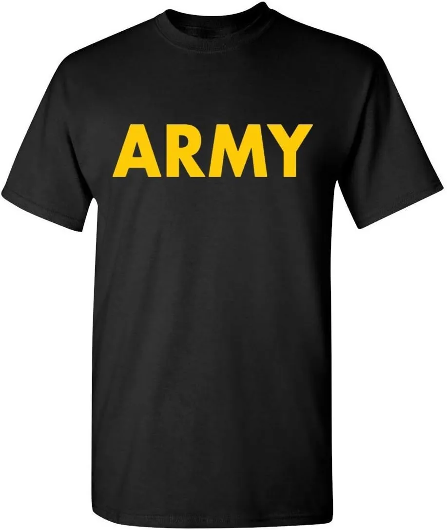 Lucky Ride Military Gear Black Army Short Sleeve T-Shirt with Gold Print
