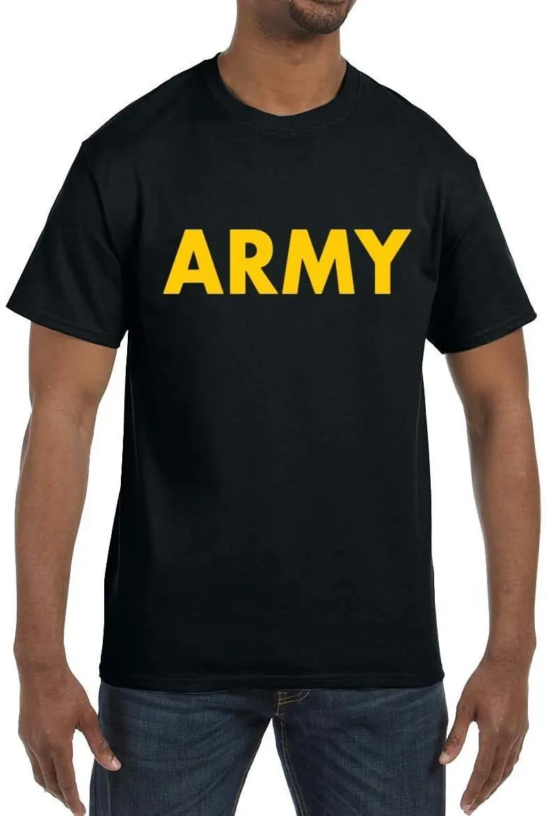 Lucky Ride Military Gear Black Army Short Sleeve T-Shirt with Gold Print