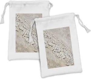 Lunarable American Scenery Fabric Pouch Set of 2, Death Valley Salt Creek Drought at National Park Hot Desert, Small Drawstring Bag for Toiletries Masks and Favors, 9" x 6", Ivory Eggshell and Beige
