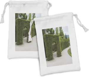 Lunarable Boxwood Hedge Fabric Pouch Set of 2, Park with Shrubs and Lawns Garden Art Landscape Outdoor Design Photo, Small Drawstring Bag for Toiletries Masks and Favors, 9" x 6", Multicolor
