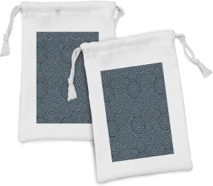 Lunarable Ethnic Fabric Pouch Set of 2, Australian Tribal Native Dotted Traditional Concentric Circles, Small Drawstring Bag for Toiletries Masks and Favors, 9" x 6", Charcoal Grey Teal and Blue