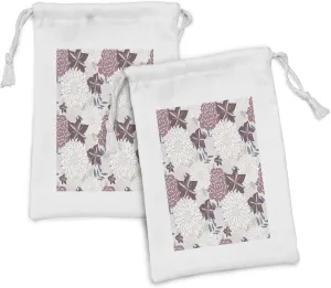 Lunarable Flower Fabric Pouch Set of 2, Pink Toned Florals Abstract Blossoms Blooms Vintage Artwork, Small Drawstring Bag for Toiletries Masks and Favors, 9" x 6", Dried Rose Eggshell