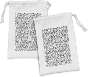 Lunarable Grey and Black Fabric Pouch Set of 2, Rubble Masonry Themed Graphic Pattern Little Pebble Stones Pavement, Small Drawstring Bag for Toiletries Masks and Favors, 9" x 6", Pale Grey Black