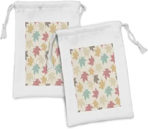 Lunarable Leaf Fabric Pouch Set of 2, Pattern Colored Maple Leaves Seasonal Nature Inspired Ecology Artwork Print, Small Drawstring Bag for Toiletries Masks and Favors, 9" x 6", Burgundy Teal Beige