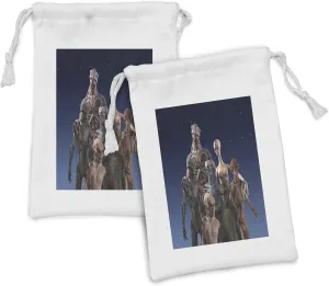 Lunarable Outer Space Fabric Pouch Set of 2, Alien Group Race Diverse Creatures Under a Starry Night Martian Family Image, Small Drawstring Bag for Toiletries Masks and Favors, 9" x 6", Blue Pink