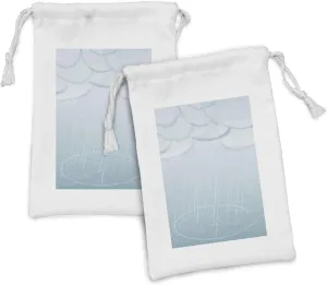 Lunarable Pale Blue Fabric Pouch Set of 2, Fluffy Low Level Cloud Clusters Condense Water Vapors Precipitation Artwork Print, Small Drawstring Bag for Toiletries Masks and Favors, 9" x 6", Blue