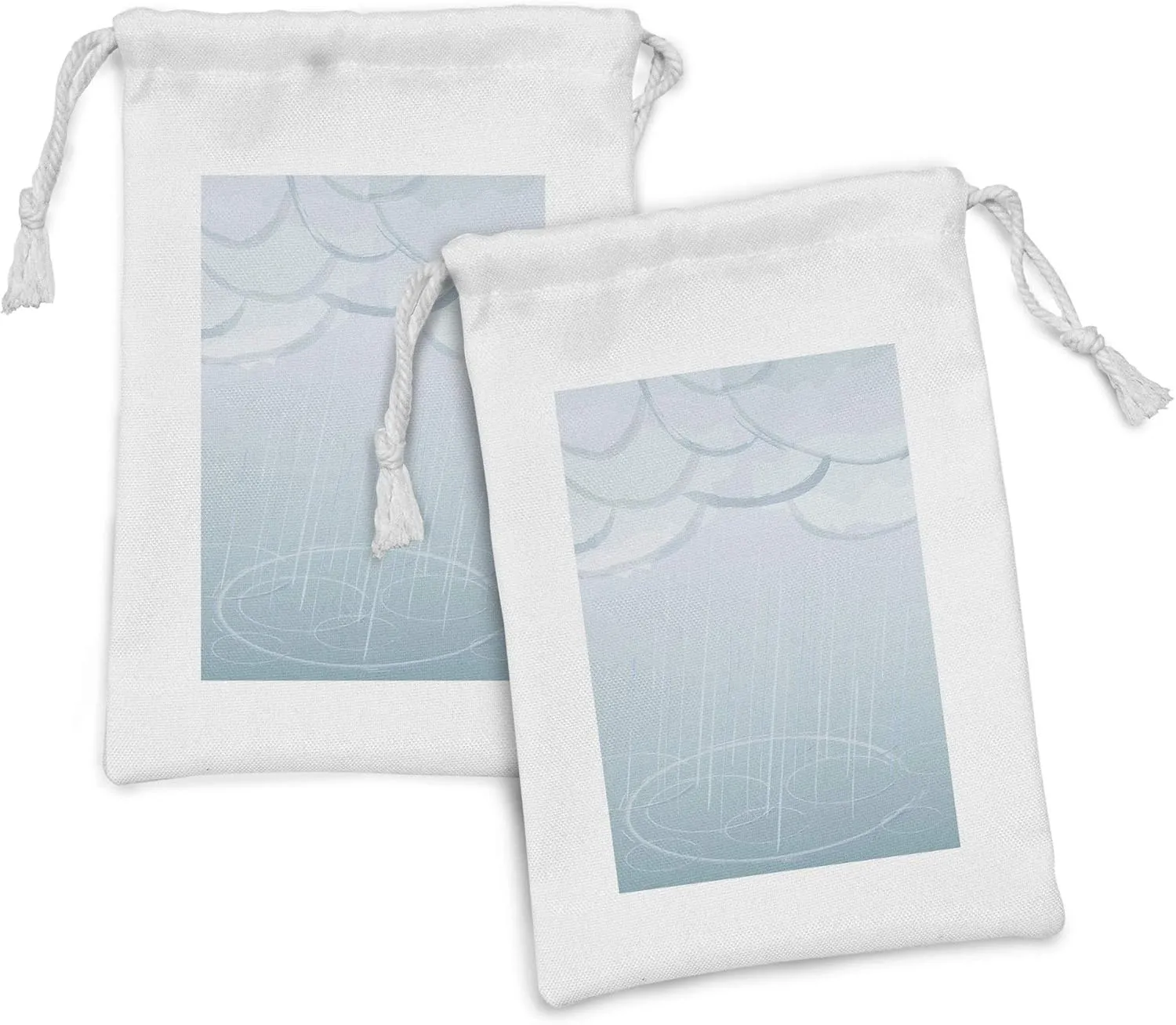 Lunarable Pale Blue Fabric Pouch Set of 2, Fluffy Low Level Cloud Clusters Condense Water Vapors Precipitation Artwork Print, Small Drawstring Bag for Toiletries Masks and Favors, 9" x 6", Blue