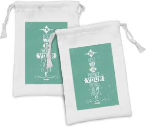 Lunarable Saying Fabric Pouch Set of 2, Best Way to Predict Your Future is to Create It Calligraphy Words, Small Drawstring Bag for Toiletries Masks and Favors, 9" x 6", Turquoise