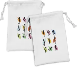 Lunarable Volleyball Fabric Pouch Set of 2, Sports People Silhouettes with Colorful Smears Various Stances from Volleyball, Small Drawstring Bag for Toiletries Masks and Favors, 9" x 6", Multicolor