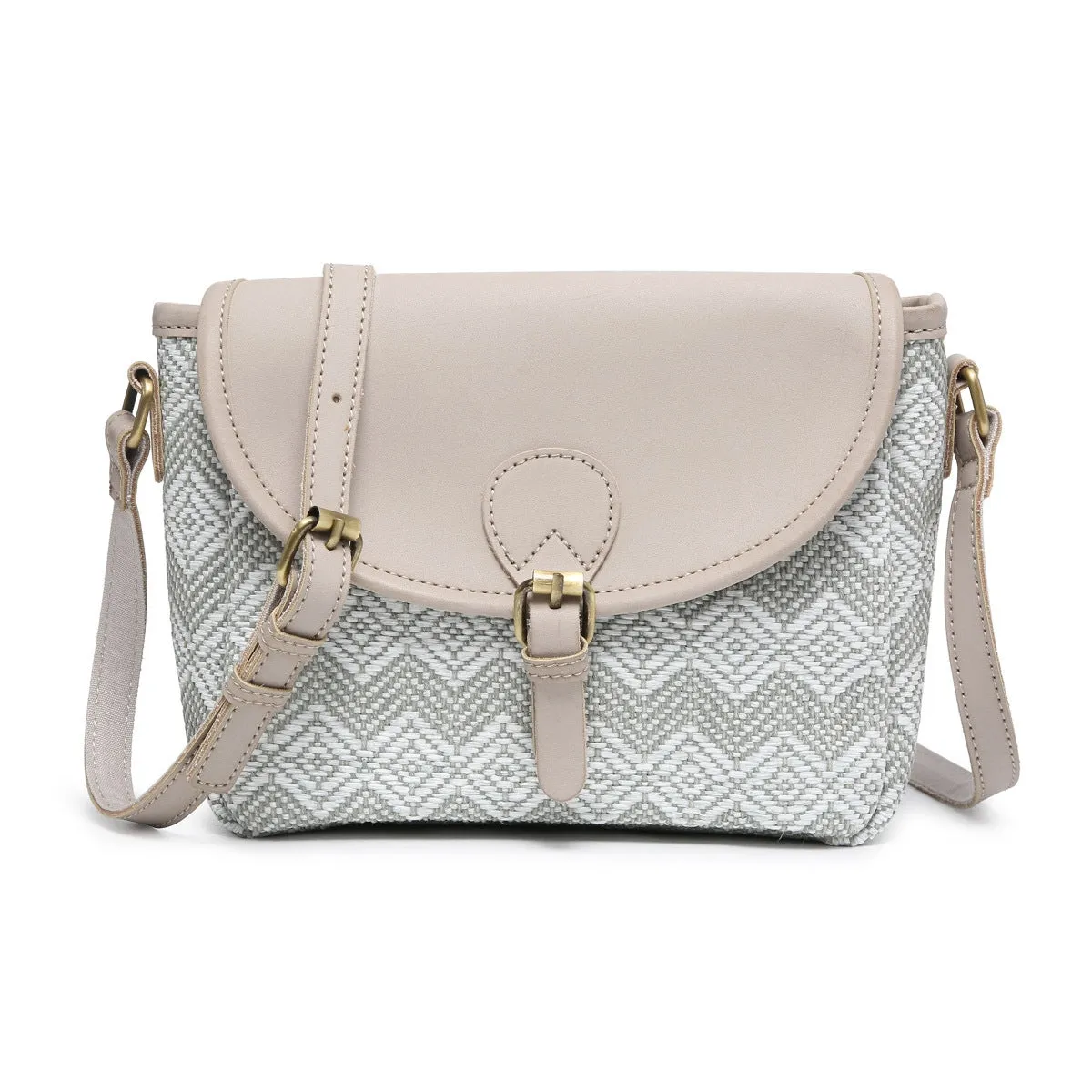 M2064 Woven Flapover Crossbody w/ Vegan Leather Accents