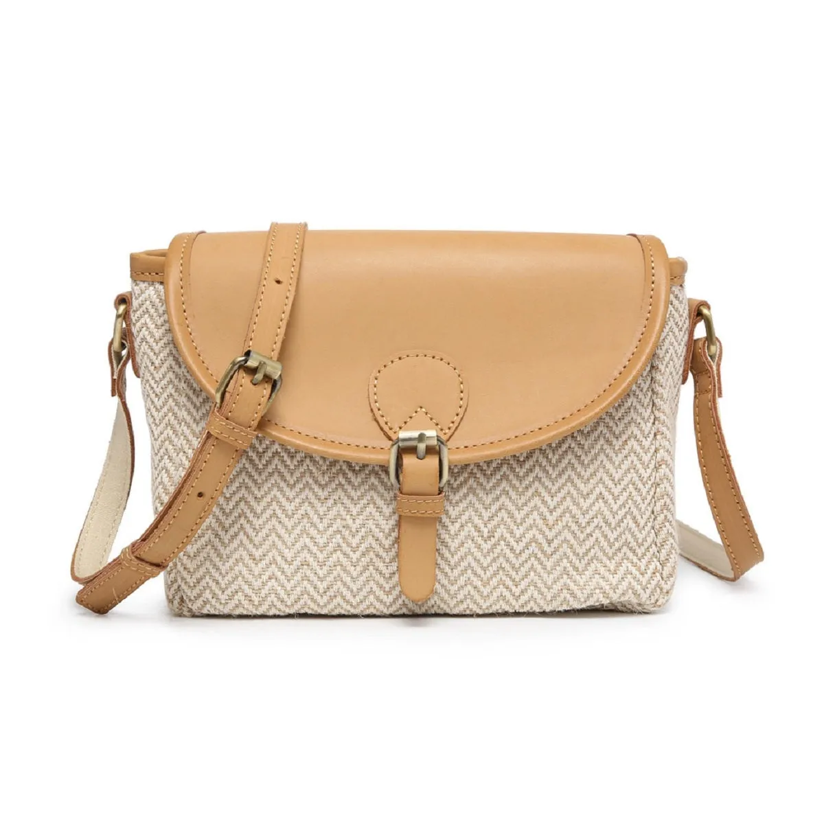 M2064 Woven Flapover Crossbody w/ Vegan Leather Accents