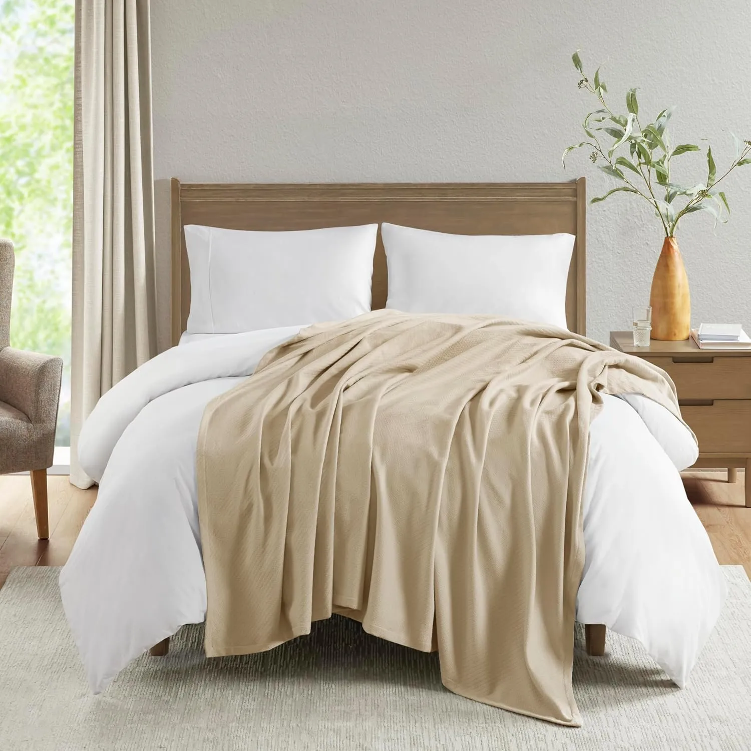 Madison Park BL51N-0675 Liquid Cotton Luxury Blanket Premium Soft Cozy 100% Ring Spun Cotton For Bed , Couch or Sofa, Twin, Linen
