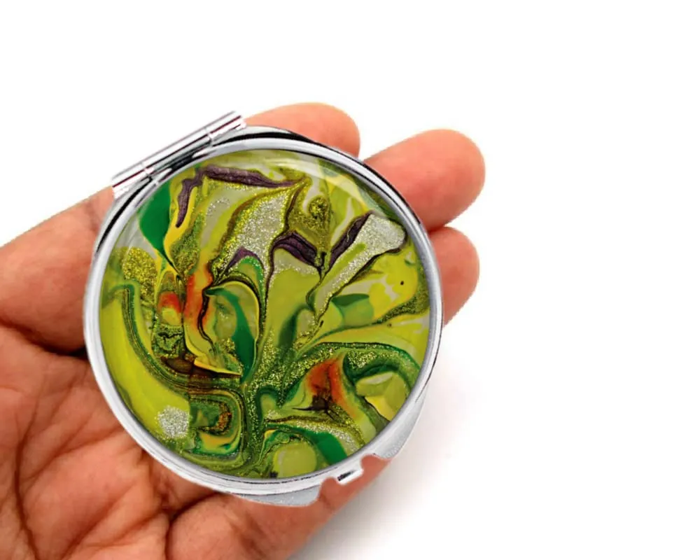 magnifying handheld mirror gift for her, round compact mirror, Small makeup mirror (STYLE C)