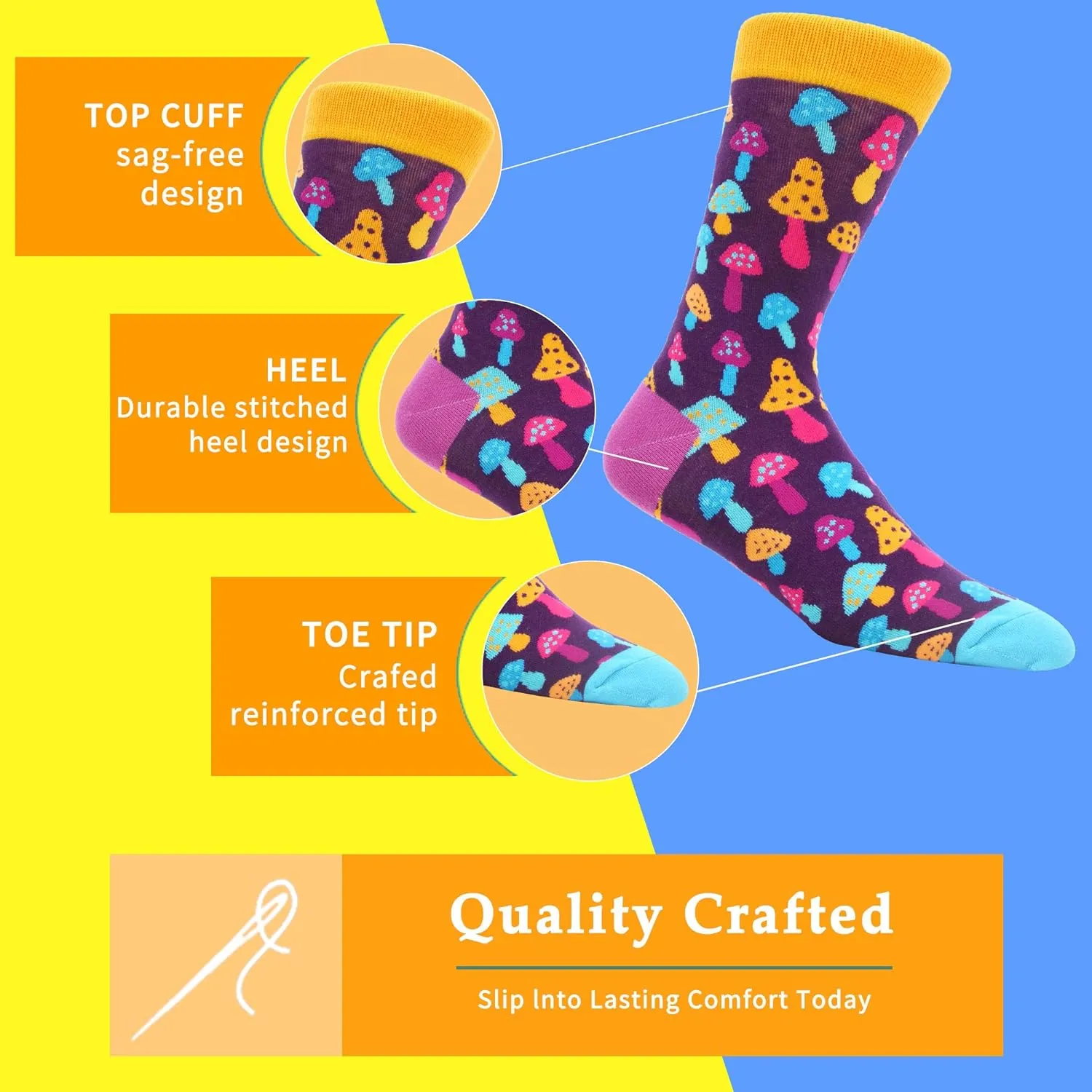 MAKABO Men's Fun Dress Socks Colorful Novelty Patterned Cotton Crew Socks