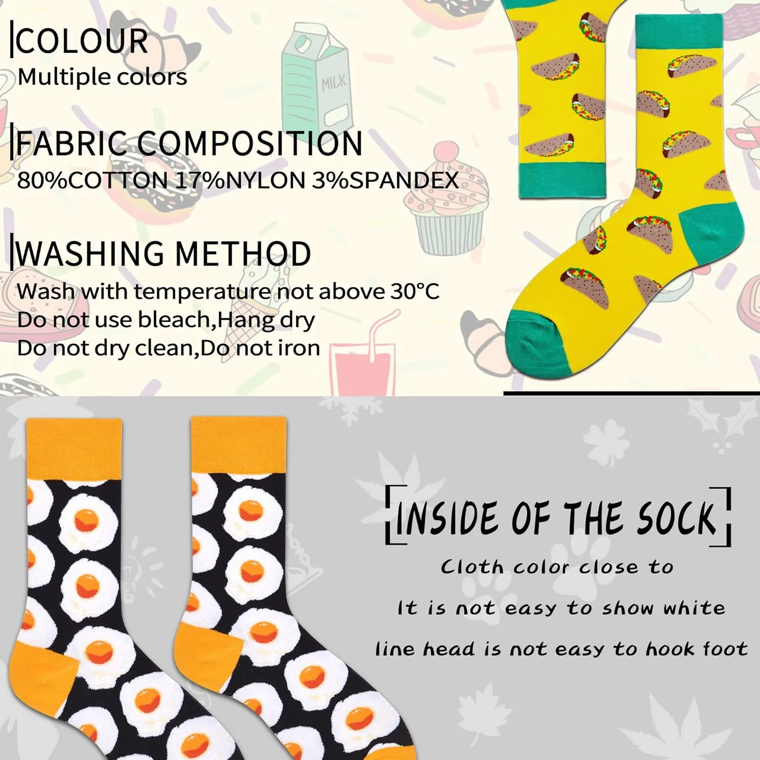 MAKABO Men's Fun Dress Socks Colorful Novelty Patterned Cotton Crew Socks