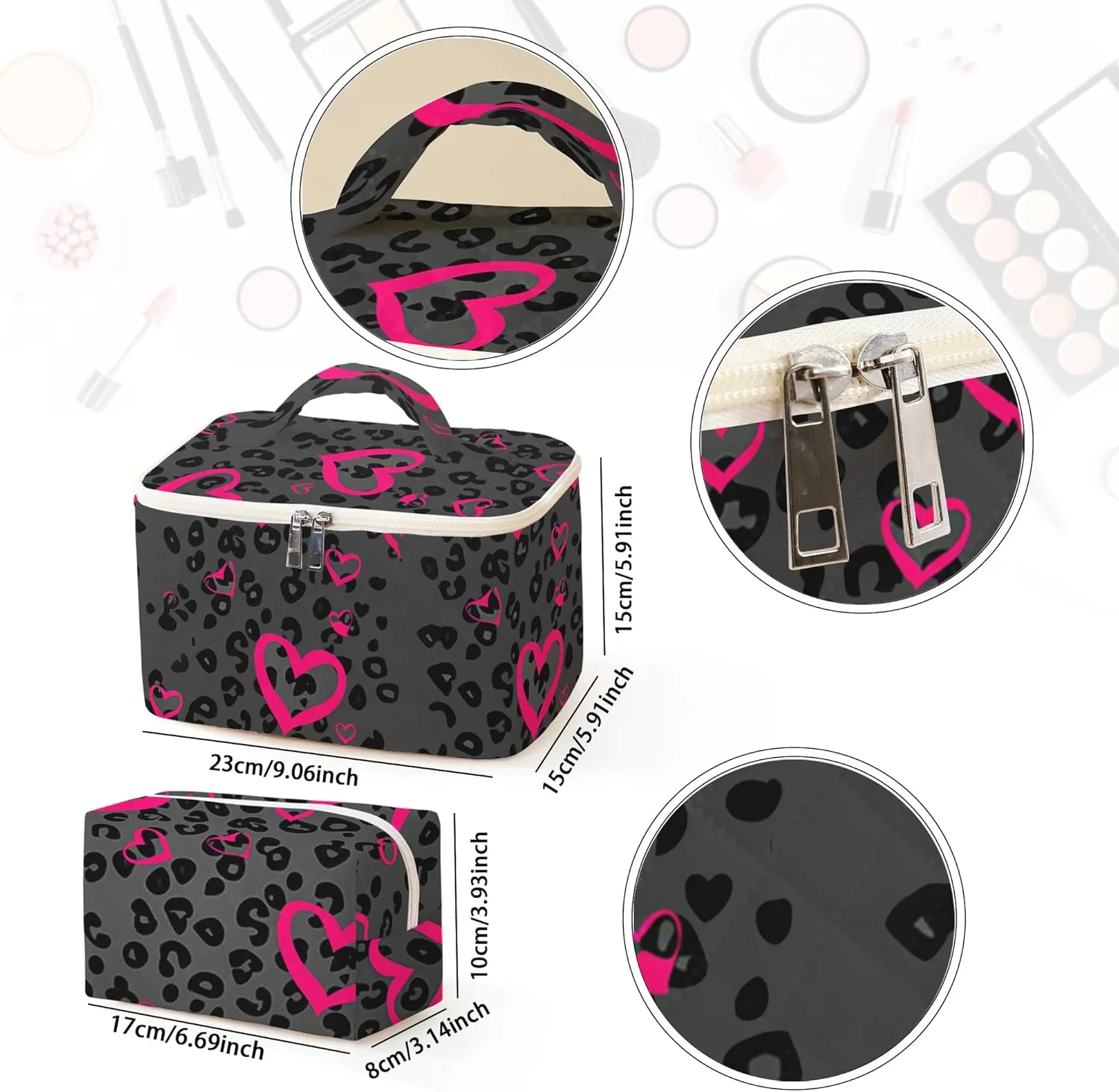Makeup Bag For Women,Travel Toiletry Organizer,Cute Quilted Cotton Cosmetic Pouch,Portable Make Up Bags For Friendship Gift 2Pack