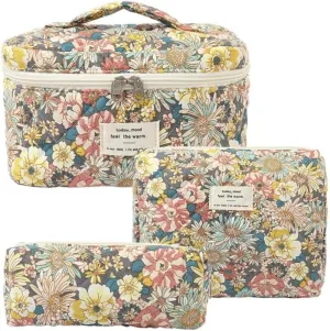 Makeup Bag Set, Cute Floral Toiletries Storage Bag, Suitable for Women's Travel Large Quilted Makeup Bags (Nanzhi Flower)