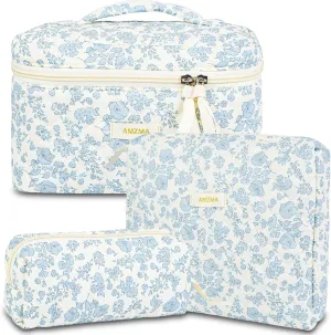 Makeup Bag Travel Cosmetic Bag, 3 PCS Quilted Make Up Bags for Women Makeup Organizer Case, Coquette Makeup Pouch Travel Essentials Toiletries Accessories