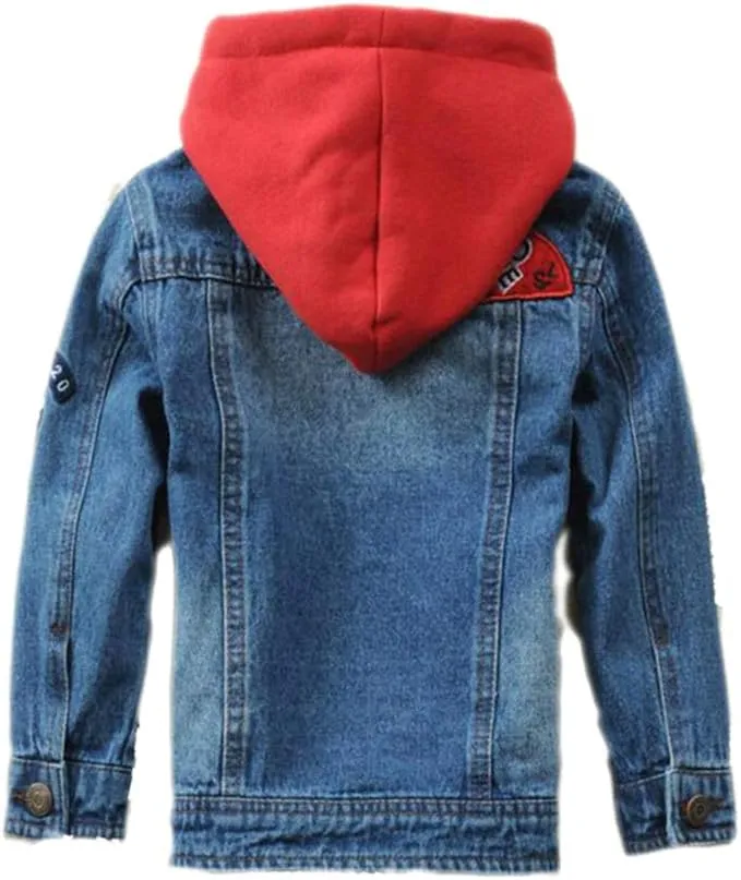 Mallimoda Kids Boys Girls Hooded Denim Jacket Zipper Coat Outerwear