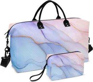 Marble Blue Golden Duffel Bag for Traveling, Travel Bag Gym Bag, with Multiple Interior Pockets Shoulder Weekender Bag for Women Men with Toiletry Bag 20.5L x 1.9W x 13.8H
