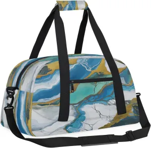 Marble Green Gold White Kids Overnighter Duffel Bags for Boys, Carry-On Size Sports Gym Bag with Front Zipper Pocket for School Practice or Overnight Travel Weekender Sleepover Tote Bag