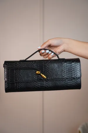 MariaElene Metallic Snake-Embossed Clutch – Structured Handle Bag in 6 Colors